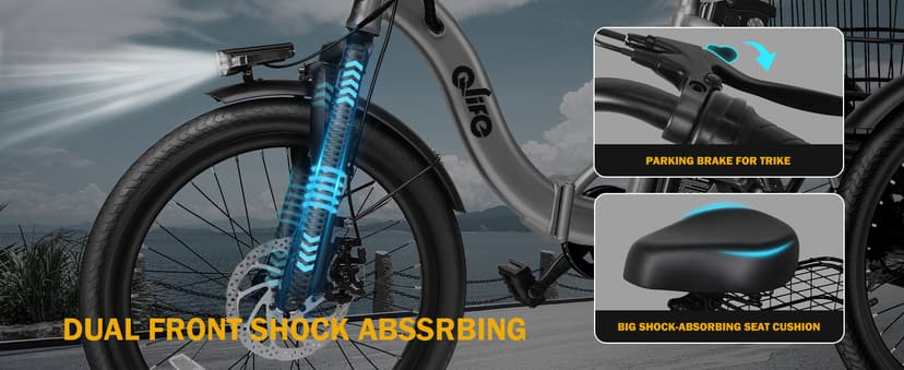 Qlife Triker Electric Bike, Peak 750W/1200W Brushless Motor Folding Trike Ebike, 499Wh Removable Battery, Step-Thru 3 Wheel Electric Bicycle, Up to 55 Miles, 20 Tire Tricycle for Adults