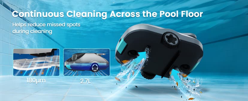 C1 Robotic Pool Cleaner, 200-Min Cordless Pool Vacuum for Above Ground & Inground Pools up to 2500 Sq.ft, Automatic Pool Vacuum Robot for Leaves & Dirt, Powerful Suction Self-Parking-Teal