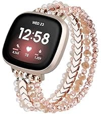 MOFREE Beaded Bracelet Compatible with Apple Watch Band 38mm/40mm/41mm/42mm, Fashion Elastic Stretch Women Bands for iWatch Series 11/10/9/8/7/SE/6/5/4/3/2/1 iPhone Watch Strap Bands Rose Gold