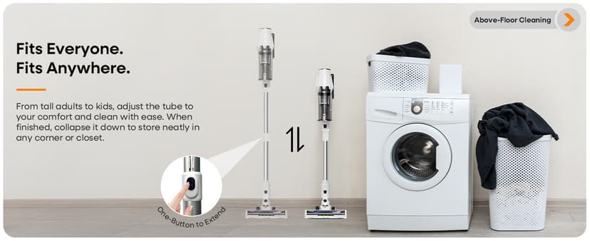 ElecKeys Cordless Vacuum Cleaner, 580W 48KPA 65Mins Vacuum Cleaners for Home, Self-Standing Anti-Tangle Vacuum with LED Display, Rechargeable, Lightweight, Cordless Vacuum for Floors/Pet Hair/Carpets