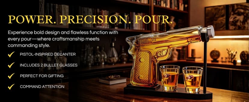 Gifts for Men Dad, 10.1 Oz Whiskey Gun Decanter Set + 2 Bullet Glasses - Unique Birthday Pistol Gift Ideas Daughter Son, Personalized Liquor Dispenser - Scotch Bourbon Vodka, Him, Brother Husband