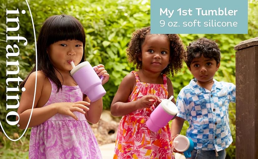BPA-free silicone straw helps reduce spills while little ones build confidence with independent sipping Infantino My 1st Tumbler Straw Cup with Handle, 9oz, Lilac B0DF3L6CQ1