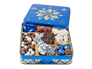 Bonnie and Pop's Holiday Tin- with Assorted Christmas Chocolate, Nuts, Bark, Truffles – Festive, Corporate, Family, Gift Basket Idea for Men and Women