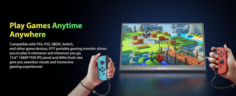 KYY Portable Monitor 15.6inch 1080P FHD USB-C, HDMI Computer Display HDR IPS Gaming Monitor w/Premium Smart Cover & Screen Protector, Speakers, for Laptop PC MAC Phone PS4 Xbox Switch