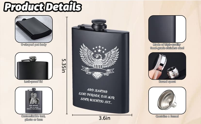 Customized Liquor Flask Gifts for Grandpa Men Him Dad Husband Fathers Day Christmas Groomsman Custom Flask for Men Personalized Engraved Hip Flasks with Photo Text 8 Oz B0FGJRKCB3