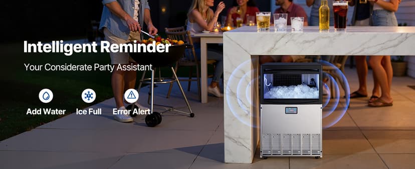 VEVOR Commercial Ice Maker Machine, 200 lbs/24h with 50 lbs Storage Capacity, Built-in/Freestanding/Under Counter, Stainless Steel Ice Maker with LED Display & Self-Cleaning, for Home Bar Restaurant