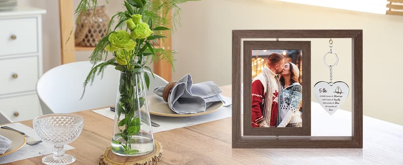 5 Year Aniversario Gift for Her 5yr Anniversary Picture Frame Wood Gifts for 5th Anniversary Wedding Photo Frames Gift for Wife 5 Year Anniversary Decorations for Couple Wedding Anniversary