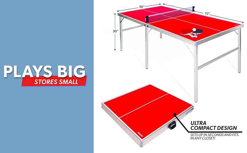 GoSports Mid-Size Table Tennis Game Set - Red or Blue - Indoor/Outdoor Portable Table Tennis Game with Net, 2 Table Tennis Paddles and 4 Balls