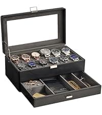 ProCase ProCase Watch Box Organizer, 12 Slot Watch Display Case With Glass Lid, Watch Storage Holder Mens Watch Case, Anniversary Birthday Valentine Gifts for Men Women -12 Slot, Brown