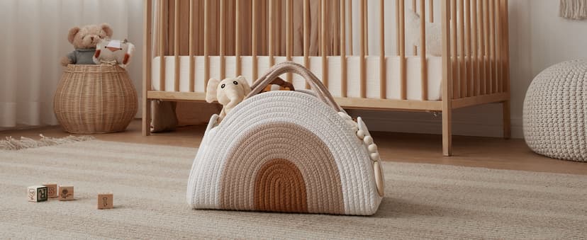 Blissful Diary Baby Diaper Caddy Organizer, Cotton Rope Diaper Caddy Basket, Large Storage Basket for Newborn Boys and Girls, Gift for Baby Shower List, Newborn Essentials, Earthy Rainbow