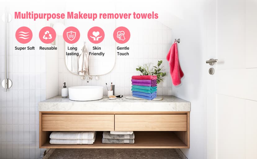 Nugilla Makeup Remover Cloths, 8 Packs Makeup Remover Towels Reusable Face Wash Cloth, Soft Microfiber Face Cloth for Women