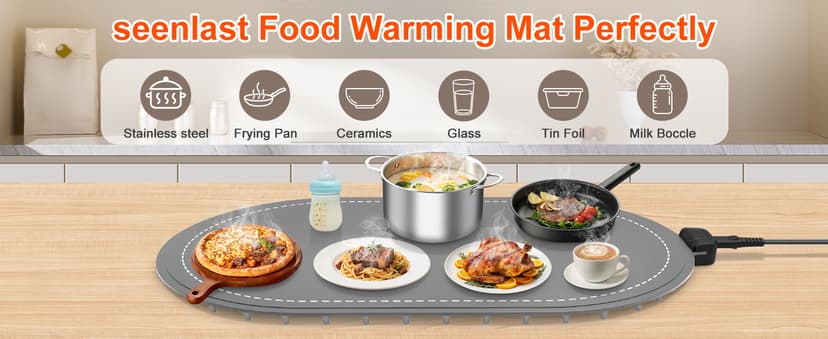 seenlast Warming Mat for Food with Adjustable Temperature Timer,10S Fast Heating Silicone Food Warmers for Parties Buffet and Home Daily,Food Warming Mat with Insulating Pad Raised Feet Protects Table B0FDWZ3ZLC
