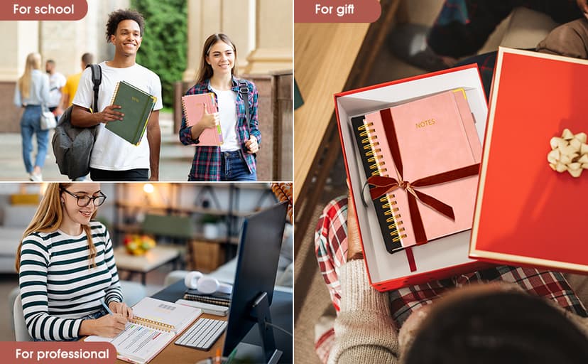 Hardcover Spiral Notebook journal with Removable Dividers Tabs, 300 Pages Leather 5 Subject Notebook College Ruled, 8"x10" Large B5 Notebooks for Work School Note taking, Lined Journal for Women,Pink B0D44Y2NSF
