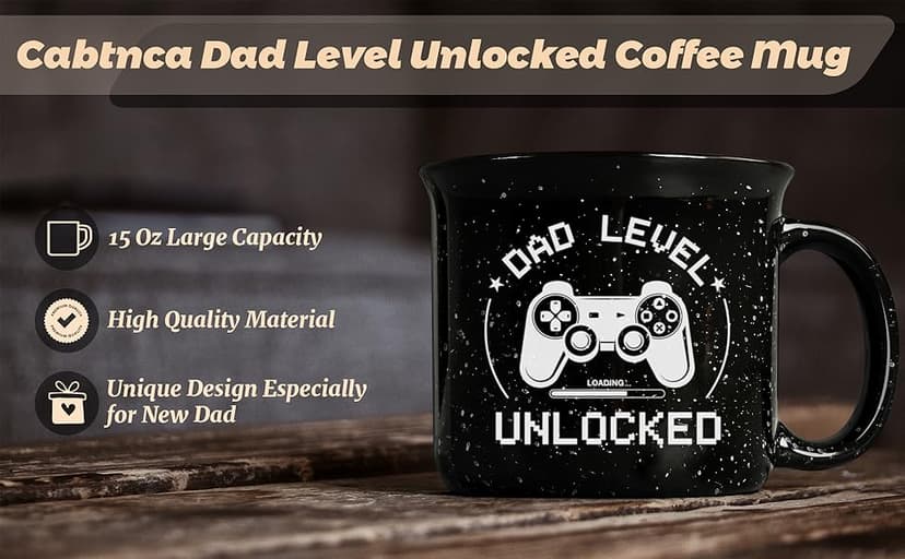 Cabtnca New Dad Gifts First Time, Dad Level Unlocked Mug, Birthday Christmas Father's Day Gifts for New Daddy, 15 Oz