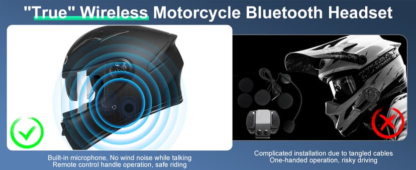 Motorcycle Bluetooth Headset with Charging Case, Helmet Bluetooth Speaker with Microphones & Remote Control, 1900mAh Battery, 50Hours Work Time, True Wireless Headsets for Riding and Skiing