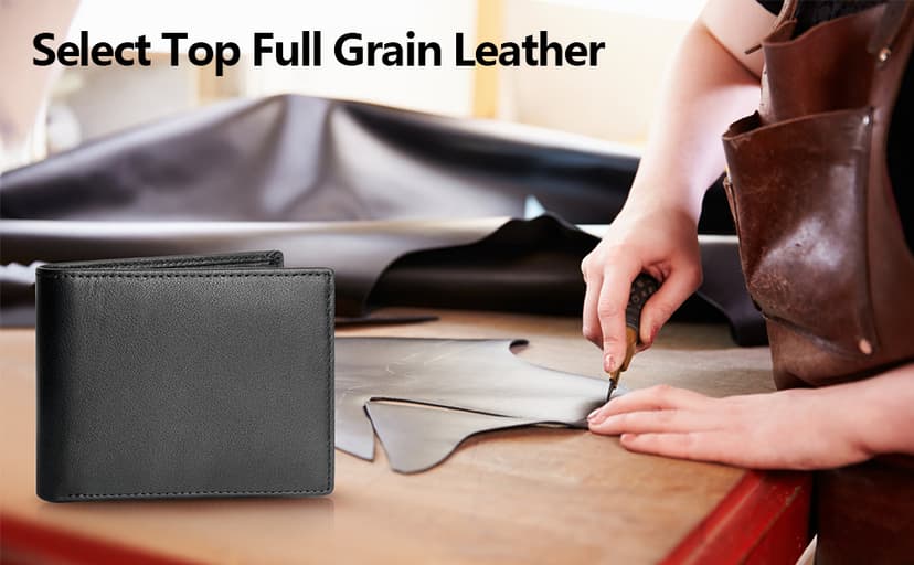 MARZAHAR Genuine Leather Mens Wallet, RFID Blocking Bifold Wallet for Men with ID Window, 11 Credit Card Slots (Black)