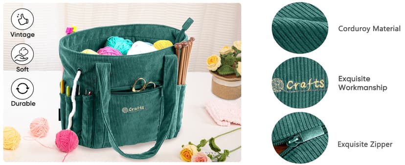 Crochet Bag and Tote - Corduroy Yarn Bag - Yarn Holder for Crocheting - Crochet Storage Bag for Crochet Hooks, Crochet Accessories, Knitting Bag for Crochet Lovers, Mother's Day Gift