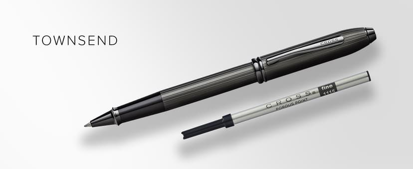 Cross Townsend Refillable Rollerball Pen Presented in a Luxury Gift Box - Medium Point, Black Ink, Black & Gold