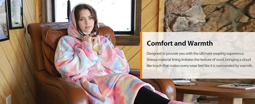 Catalonia Oversized Blanket Hoodie Sweatshirt, Wearable Sherpa Lounging Pullover for Adults Women Men