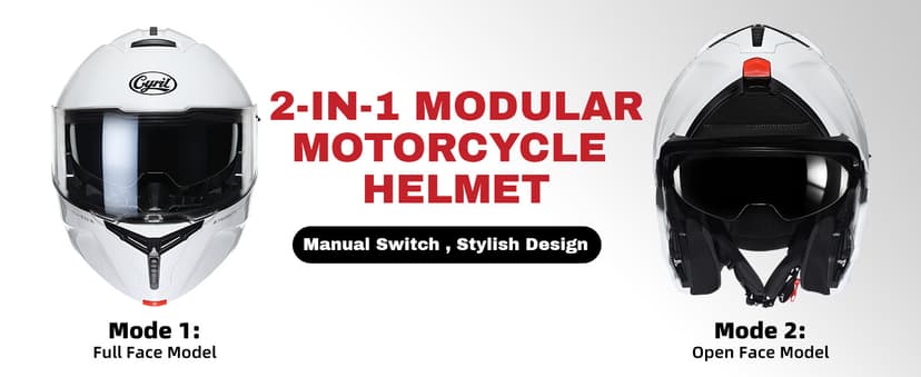 CYRIL Modular Motorcycle Helmet DOT, Flip Up Full Face Men Women, Glasses Compatible Dual Visor, Quick Release Shield, Bonus Smoke Visor & Bag for Street Bike ATV UTV Scooter Cruiser