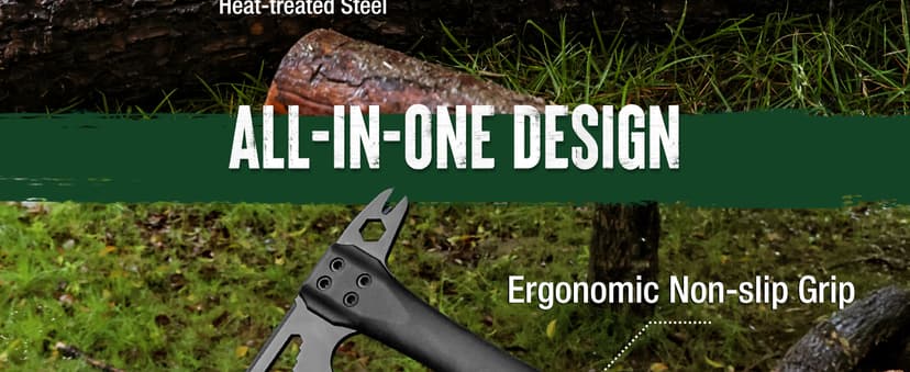 MOSSY OAK 12" Camping Axe and Survival Hatchet with Sheath, Compact Outdoor Multitool Hatchet with Hex Wrench Slots, Non-Slip Dual-Color Handle, Small Camping Gear for Hiking, Chopping, Hunting