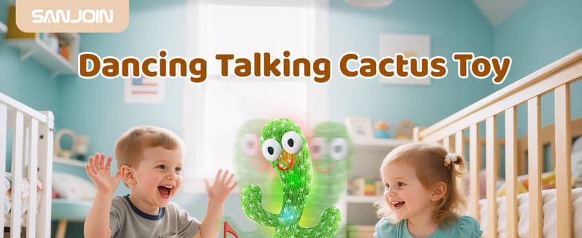 Dancing Talking Cactus Toy for Baby Toddler, Boys Girls Gifts Singing Mimicking Recording Repeating What You Say Baby Toys with 120 English Songs (Adjustable Volume)