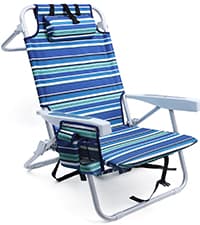 3-in-1 Beach Chair Face Holes, Lounge Chair Outdoor with Folding Side Table, 5-Position Recliner, Lay Flat, Removable Pillow, Heavy Duty, Max 330lbs, Poolside, Patio, Camping, Backyard Striped Blue