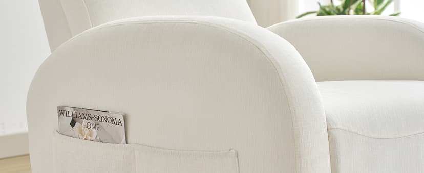 Rocking Recliner Nursery Chair, Swivel Recliner Glider for Nursery with 2 Pockets, Reclining Rocking Chair, Manual Recliners for Living Room, Bedroom, Cream White Chenille