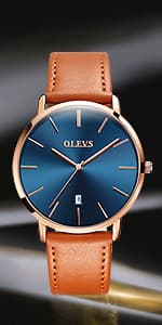 OLEVS Mens Watches Minimalist Ultra Thin Fashion Casual Analog Quartz Date Watch Waterproof Slim Simple Big Face Dress Wrist Watch Leather Band for Men