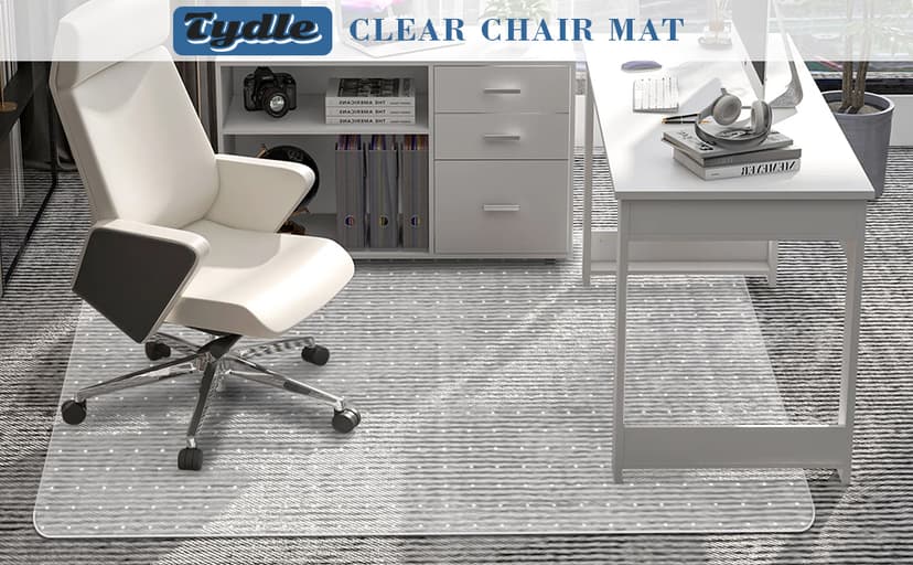 Tydle Chair Mat for Carpet, 60" x 46" Chair Mat for Carpeted Floors, Non-Slip Computer Under Desk Plastic Floor Mat for Work Gaming Chairs, Heavy Duty Carpeted Floor Protector for Home Office (Clear)