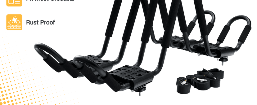 PIRIPARA Kayak Roof Rack 2 Pairs J-Bar Carrier Holder for Canoe, SUV, Cars, Truck, Surf Ski, Car Top Mount Racks for Trip, Set of 4