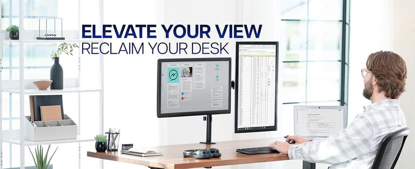 VIVO Dual Monitor Desk Mount, Holds 2 Computer Screens up to 30 inches and 22lbs Each, Heavy Duty Fully Adjustable Steel Stand with C-Clamp and Grommet, Black, STAND-V002