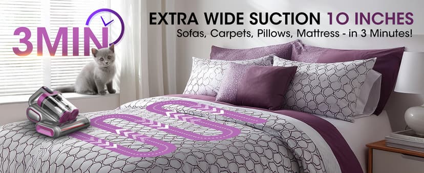 Bed Mattress Vacuum Cleaner Cordless 16Kpa Handheld Vacuum, Vacuum Cleaner with 253.7nm UV-C Light,HEPA Filter & Ultrasonic, Portable Vacuums for Sofa Bed Couch Crib Gifts for Women her Man