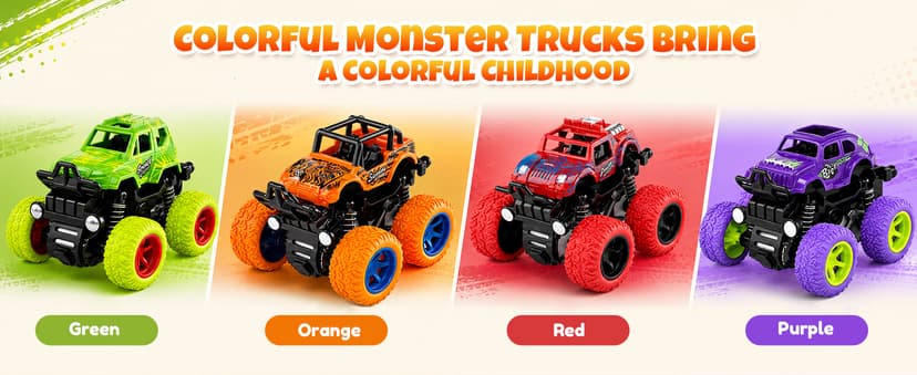 4 Pack Monster Trucks Toys for Boys 2 3 4 5 6 7 Year Old, Friction Powered Pull Back Car Toys for Toddlers Kids Ages 3-5 2-4 4-7, Best Birthday Christmas Party Gift for Boys and Toddlers B07SRZ87DF