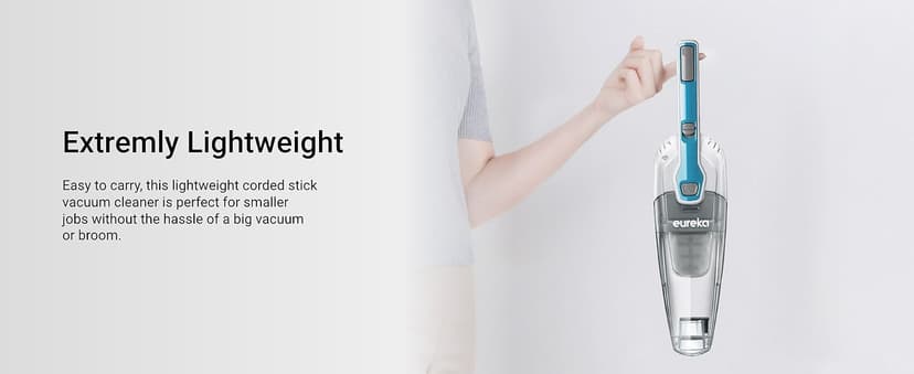 Eureka Corded Stick Vacuum Cleaner for Home Pet Hair, Lightweight Stick Vacuum Cleaner with Powerful Suction for Carpet Tile and Hard Floor, Aqua Blue, 3-in-1 Handheld Vac NES100