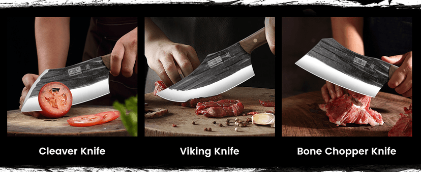 Butcher Knife Set, Hand Forged Butcher Chef Knife Set with Roll Bag, Sharp Meat Cleaver Knife & Bone Chopper Knives & Fillet Knives for Home & Camping & BBQ Gift for Men