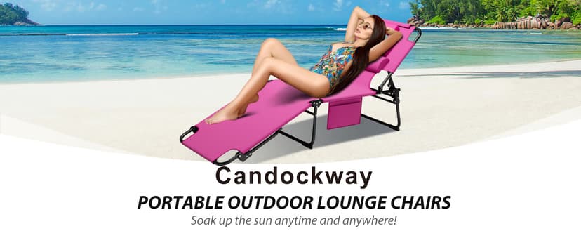 400lbs Tanning Chair, 5-Fold Beach Lounge Chair with Face Hole & 2 Side Pockets, Non-Slip Foot & Portable Handle, Beach Chaise Lounge for Patio/Pool/Lawn(1, Pink)