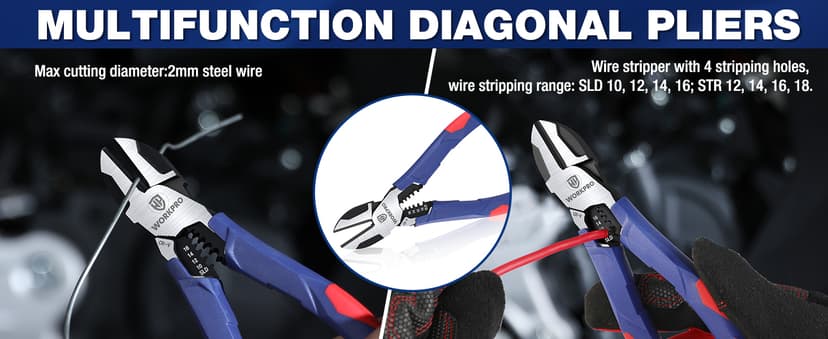 WORKPRO 2-in-1 Diagonal Cutting Pliers with Wire Stripper, 7.5 Inch CRV Steel Wire Cutters with Comfort Grip Handles, Heavy Duty Side-Cutting Pliers for Electricians and Homes, Christmas Gift B0BKKF5HVL