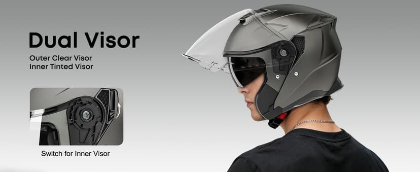 Motorcycle Helmets for Adults, Open Face Motorcycle Helmet with Dual Visor, Casco para Moto DOT Certified, ATV Dirt Bike Snowmobile Motocross Helmet for Men Women, Quick Release Strap, AP-836