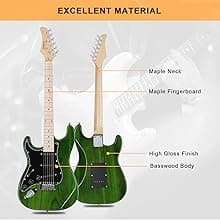 GLARRY Full Size Electric Guitar for Music Lover Beginner with 20W Amp and Accessories Pack Guitar Bag (GREEN, Left Handed 39")