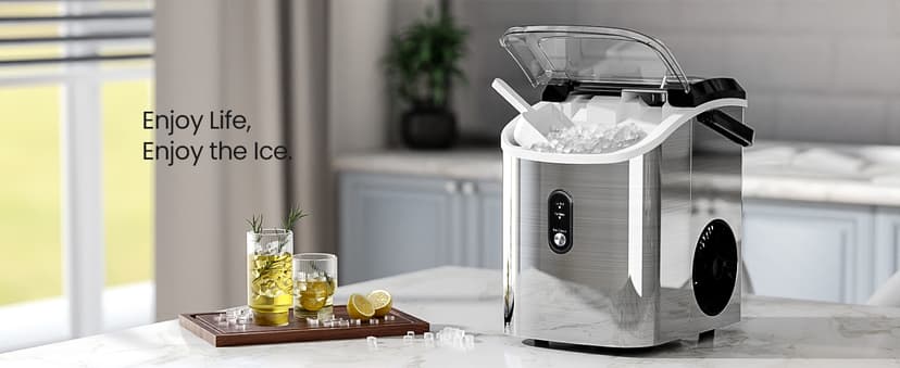 Kismile Nugget Ice Makers Countertop,35Lbs/24H,Portable Sonic Ice Machine with Self-Cleaning,One-Click Operation for Home/Office(Stainless Steels Silver)