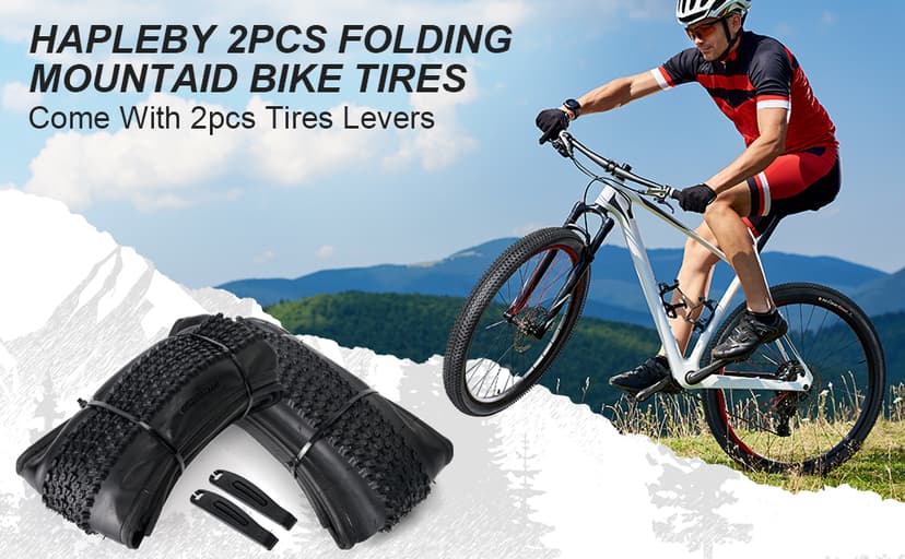 Hapleby 2PCS Premium Folding Bike Tires 26x1.95 Inch (50-559mm), Replacement Mountain Bike Tires 60 TPI Puncture-Resistant, Came with 2PCS Tire levers