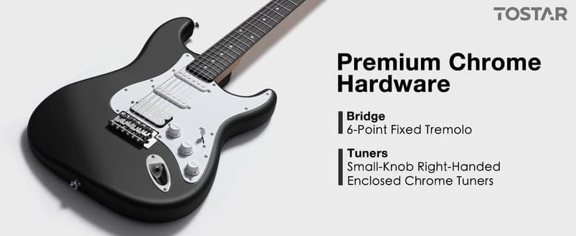 Tostar Beginner Electric Guitar, Solid Body, 39" Full Size Strat Style with HSS Pickups, 5-Way Switch, Tremolo Bridge, Maple Neck & Tectona Fretboard, Ideal for Beginners and Gifting, Black
