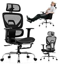Ergonomic Drafting Chair, Tall Office Chair with Flip-up Armrests, Breathable Mesh High Desk Chair with Lumbar Support Adjustable Footrest Ring for Standing Desk Black