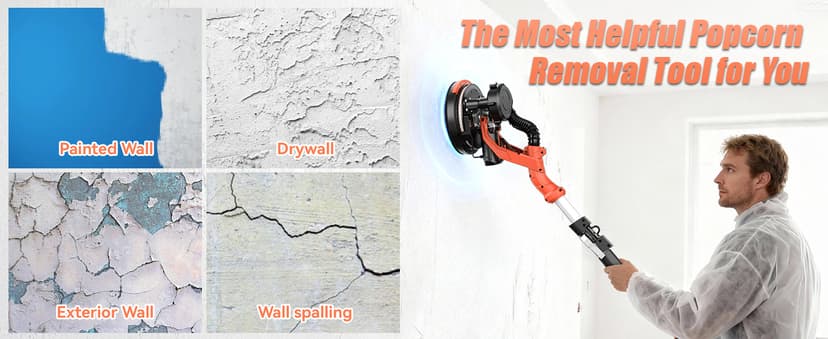 1000W Drywall Sander, Electric Drywall Sander, Popcorn Ceiling Removal Tool with Vacuum Dust Collection, 6 Variable Speed, Foldable Telescopic Handle