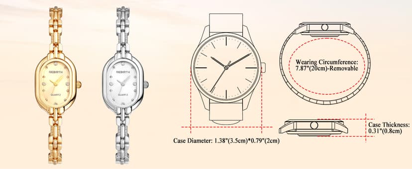 JewelryWe Square Small Ladies Watch: Quartz Analog Women Detachable Stainless Steel Band Tank Diamond Markers Vintage Bracelet Wristwatch