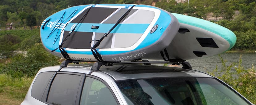 Leader Accessories Kayak Rack 2 Pair J Bar for Canoe Surf Board SUP On Roof Top Mount Crossbar with 4 pcs Tie Down Straps