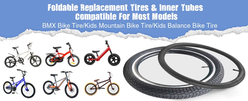 12/16/20x2.125 Bike Tires 1/2 Pack 12/16/20 Inch Kids Folding Replacement Tire/Tube Suitable for Tires 12/20x2.1 12/16/20x2. 125 12/20x2.25, Multiple Colors