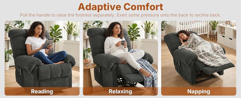 Comfy Recliner Chair for Elderly Seniors Adults, Overstuffed Manual Recliner, Ergonomic Back Pain Relief w/Pockets, Reading Apt Bedroom Living Room, Birthday Gift, Camel