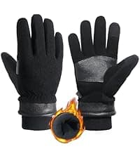 HANDLANDY Genuine Sheepskin Leather Gloves for Men Winter Driving Warm Thermal Wrist Gloves Fleece Lining for Cold Weather